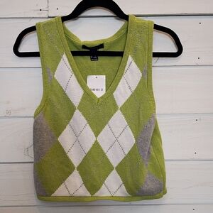 Forever 21 Lime Green Argyle V-Neck Knit Tank